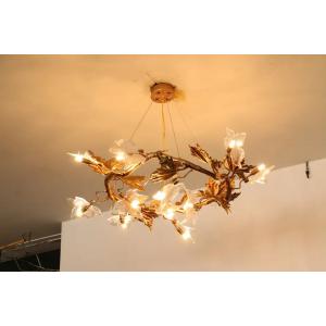 H65 Copper Body Art Glass Maple Leaf Pendant Chandelier Lights Modern ISO9001