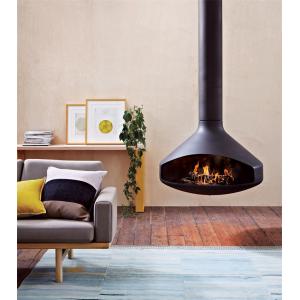 Carbon Steel Hanging Wood Fireplace Modern Black White