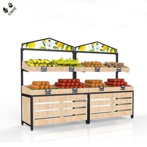 Wooden Fruit And Vegetables Shelves Display Rack For Supermarket