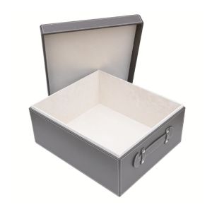China MJMFHD DG-H004 Decorative Storage Boxes, Faux Leather Fabric Lidded Organizer Bins for Closet Shelf, Handmade with Velvet Lining (Grey) wholesale