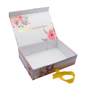 China Custom Logo Printed Folding Magnetic Wedding Favor Invitation Bridesmaid Groom Gift Boxes With Ribbon supplier