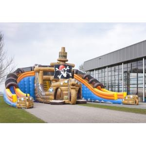 China Mega Glijbaan Amazing Giant Inflatable Water Slide , Inflatable Pirate Ship Double Slide supplier