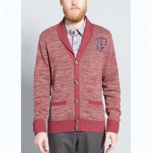 Warm Mens Full Zip Cardigan Sweater , Red Cardigan Sweater With Embroidery