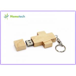 China Cross Necklace Wooden USB Flash Drive 2GB  With Key Chain Laser Engraving Logo supplier