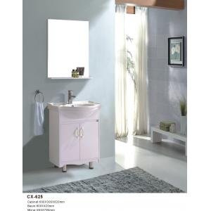White Glossy Floor Mounted Bathroom Cabinets , PVC Small Bathroom Vanities