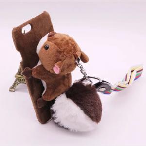 TPU&Plush 3D Mouse Doll Hairball Tail Back Cover Cell Phone Case For iPhone 7 6s Plus 5s with Hand Strap