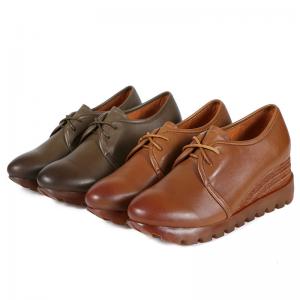 S135 2020 literary ethnic lace-up leather single shoes processing, breathable, soft and increased thick-soled women's sh