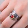 Red Agate Oxidized Feather 925 Sterling Silver Adjustable Ring (052639RED)