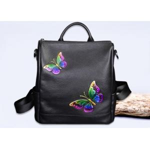 China Fashion Institute Ladies Leather Backpack For Women , Butterfly Embroidery Printing supplier