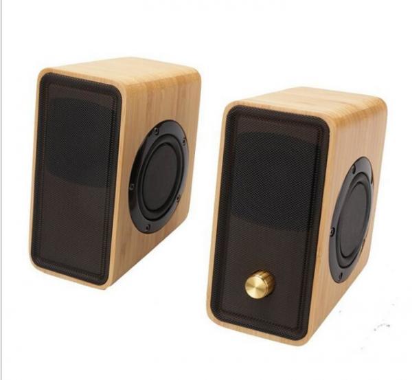 Real Bamboo Wired Wooden Speaker , Super Bass Multimedia HiFi Desk Stereo