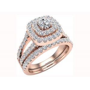 China 0.79CT 79PCS Diamond Engagement Wedding Rings Double Halo Style Cushion Shape supplier