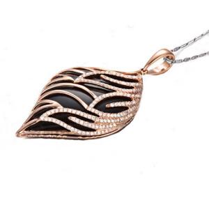 18K Rose Gold Black Onyx Diamonds Drop Pendant Necklace (GDN001)