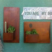 China Outdoor Rusty Metal Ornaments Weathering Steel Rectangle Wall Hanging Planter on sale