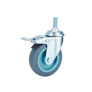 Small Caster Screw stem TPR caster with brake for light duty shelf, 2"-5" TPR castor, thermoplastic rubber caster