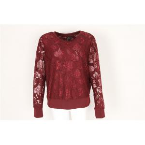 Red Elegant Womens Lace Long Sleeve Top 65% Cotton 35% Nylon