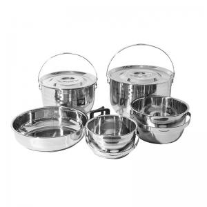 High Quality 9 Pieces Stainless Steel Outdoor Tableware Set Camping Cooking Pot Sets Outdoor Cookware Sets
