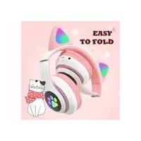 China Cat Ear Headphones Wireless Headset with LED Light TF Card for GirIs Earbud & In-Ear Headphones on sale
