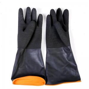 Antislip Black Industrial Rubber Gloves Antiskid 45Cm Flock Lined Gloves