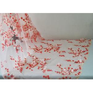 China 3D Red Flower Bead Embroidered Sequin Lace Fabric With Scalloped Edging For Dress supplier