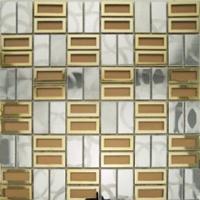 China Carrara White Square Marble Handmade  Mosaic Tile Metal Brass on sale