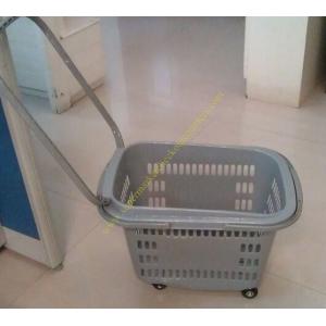 Grey Flip Handles Grocery Basket With Wheels / Stores Small Shopping Trolleys On Wheels