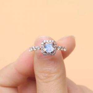 925 Sterling Silver Square Moonstone Natural Stone Jewelry Cushion Cut Blue Moonstone Ring