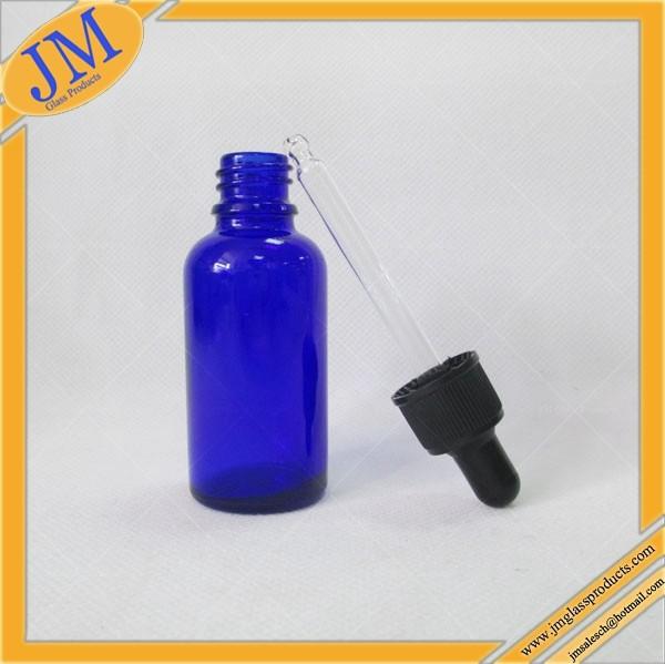 1oz blue glass dropper bottle with black plastic cap