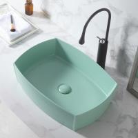 12L Square Counter Top Basin Ceramic Sink Matte Light Green Color