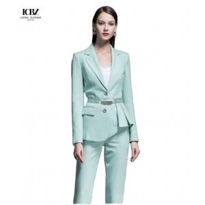 2021 Fashion Women's Slim Formal Office Skirt Suit with V-neck Collar and Full Sleeves