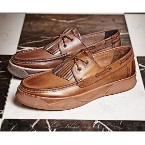 Retro Casual Men Flats Shoes Custom Mens Leather Driving Loafers With Tassels