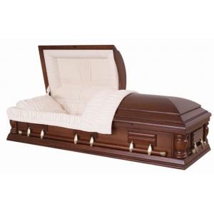Semi Gloss Solid Wood Coffins , Mahogany Wooden Coffin With Almond Velvet Interior