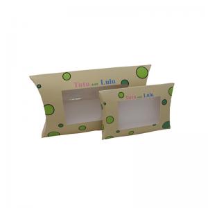 China Custom Recycled Paper Pillow Box Packaging With Transparent Window wholesale