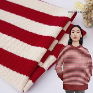 Pique Yarn Dyed Knit Fabric 320g Red And White Soft Striped Terry Cloth