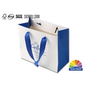 Colored Cotton Flat Ribbon Handle White Cardboard Printed Paper Bags
