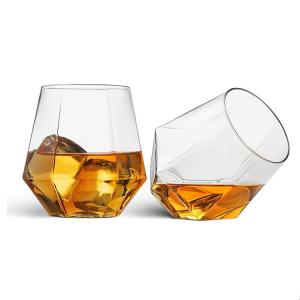 Diamond Shaped Tritan Stemless Wine Glasses PET Plastic Whisky Glass Non Toxic