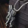 Men Necklace Retro 925 Sterling Silver Dragon Head Pendant Silver Wheat Chain