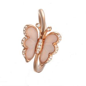 18K Rose Gold Rose Quartz Butterfly Shpe Diamonds Ring for Women Gift (GDR005)
