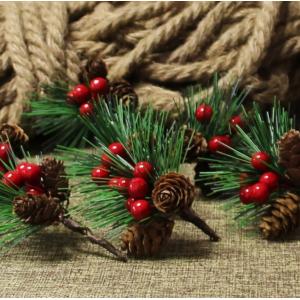 PVC Red Fruit Artificial Pine Needles For Mini Christmas Tree Ornaments