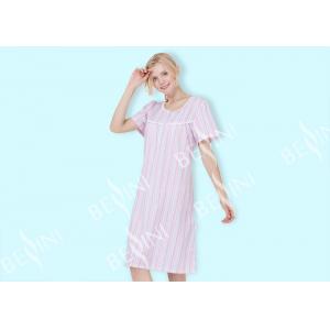 Lace Trimmed Female Night Dress , Short Sleeve Round Neck Women'S Pajama Dress