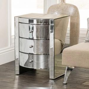 Contemporary 3 drawers silver mirrored nightstand curved design end table corner table for living room