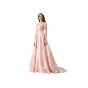 China Sleeveless Deep V Neck Long Wedding Dresses Embroidered Pink Floor - Length supplier