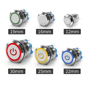 China 12mm Marine Waterproof Latching Pushbutton LED Switch 12V Light Electronic Push Button Switches Spdt Metal Push Button S on sale