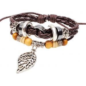 Maple wood beads beaded leather woven leather bracelet alloy bohemian bracelet