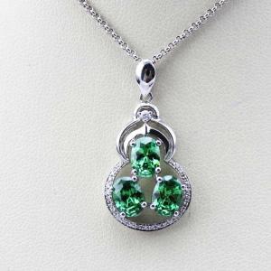 China 925 Silver Three Stones Green Clear Cubic Zircon Pendant Necklace (PSJ0377) wholesale