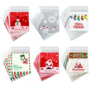 PE SELF ADHESIVE CLEAR CHRISTMAS CELLOPHANE TREAT BAGS FOR PACKAGING CANDY OR COOKIE
