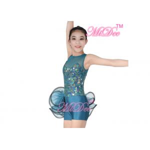 Leotard Peacock Sequins Ballet Dance Costumes One Side Organza Skirt for Adult