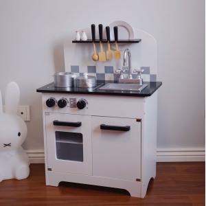 Kids Grey Wooden Kitchen Toys For Toddlers Black 77.8cm