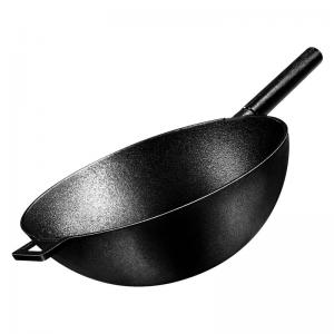 China Uncoated Flat Bottom Deep Cast Iron Fry Pan 12.5inch Wear Resistant supplier