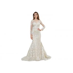 China European Style Long Ball Gown Wedding Dresses Lace Mermaid Design Champagne Color supplier