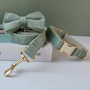 Luxury Nylon Dog Collar Leash With Bow Tie Gold Metal Bbuckles Adjustable Pet Supplies